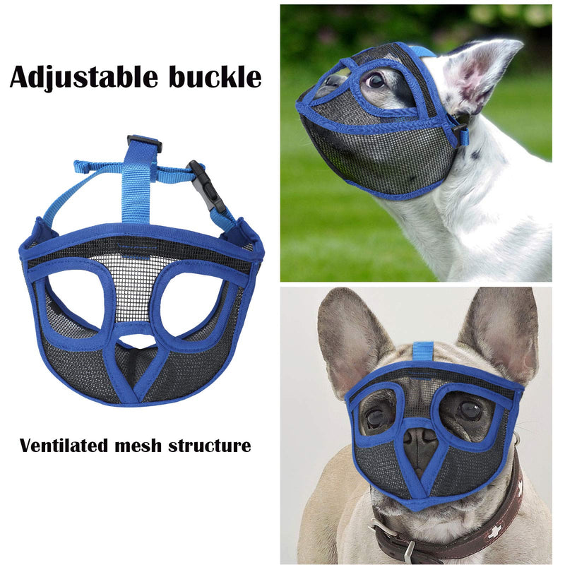 Weewooday 2 Pieces Short Snout Dog Muzzle Mesh Mask Adjustable Breathable Mesh Bulldog Muzzle Barking Biting Chewing Training for Small Medium Large Dog S Black, Royal Blue - PawsPlanet Australia