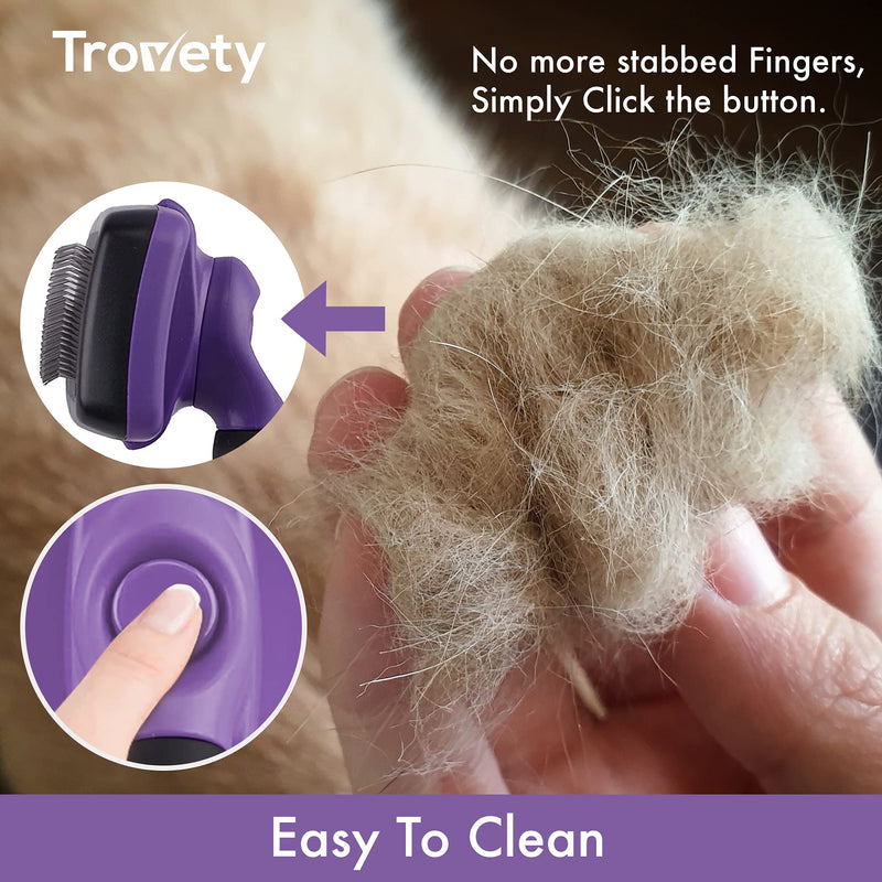 Trovety Self Cleaning Pet Slicker Brush - Purple Grooming Tool for Tangled, Matted Dog & Cat Fur - Promotes Coat Health, Blood Circulation - One Button Hair Removal - For Long or Short Haired Animals - PawsPlanet Australia