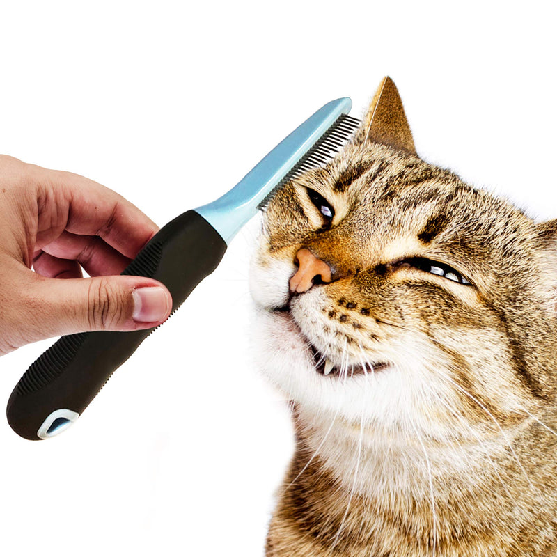 Meric Detangling Dematting Comb, Short And Long Teeth Easily Release Tangles And Knots, Comfort No-Slip Grip Handle, Reduce Hairballs In Long-Haired Cats, Rounded Teeth Gentle Enough For Bunnies - PawsPlanet Australia