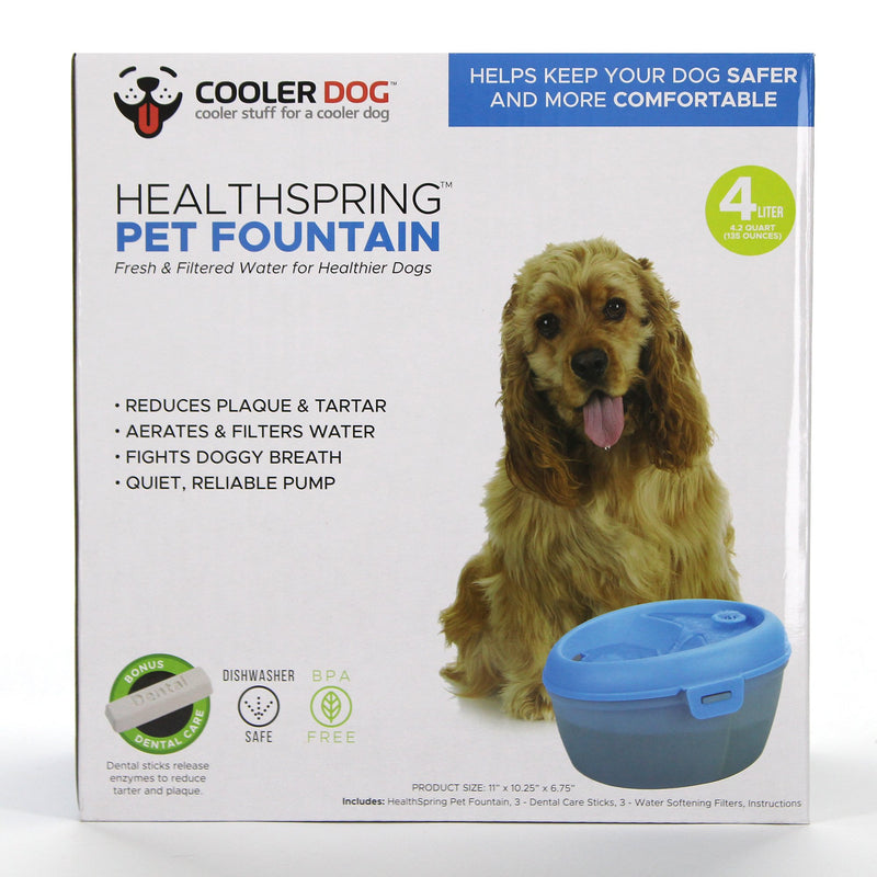 CoolerDog Healthspring Pet Fountain - Automatic Drinking Fountain with Moving, Filtered Water System 4L - PawsPlanet Australia