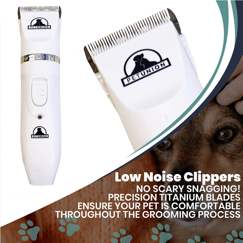 Pet Union Professional Dog Grooming Kit - Rechargeable, Cordless Pet Grooming Clippers & Complete Set of Dog Grooming Tools. Low Noise & Suitable for Dogs, Cats and Other Pets (White) White - PawsPlanet Australia