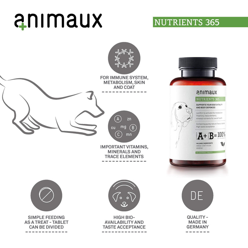 animaux nutrients 365 - German Multivitamin Supplement for dogs I Supports Immune System, Vitality, Healthy Skin & Shiny Coat I Essential Vitamins & Minerals I Barf & Raw Food Treats - PawsPlanet Australia