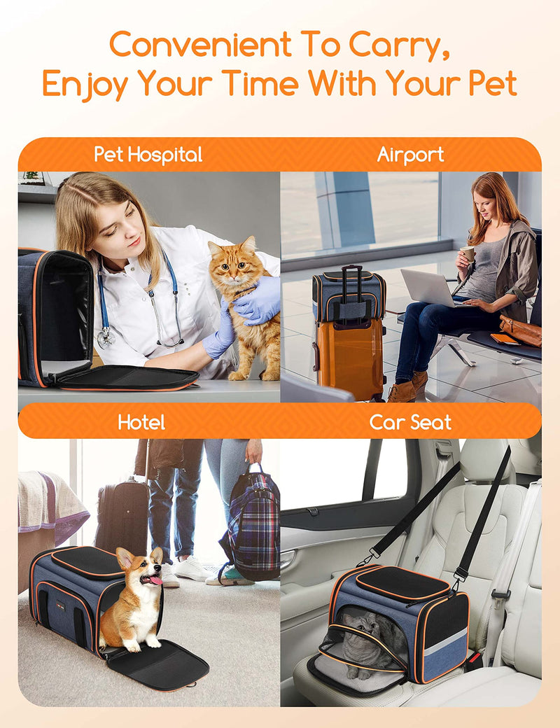 Cat Carrier, Meowant Airline Approved Pet Travel Carrier, Removable Mat and Breathable Mesh, Foldable&3 Sides Extendable Cat Carrier Bag for Cats, Small dogs or Small Animals, with Shoulder Strap - PawsPlanet Australia