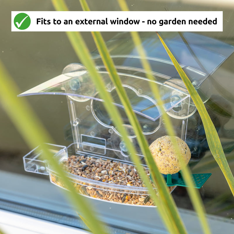 iBorn Window Bird Feeder Balcony for Wild Birds, Finch, Cardinal, Bluebirds Birdhousewith, Drinking-Water Sink, Fatball Perch - PawsPlanet Australia