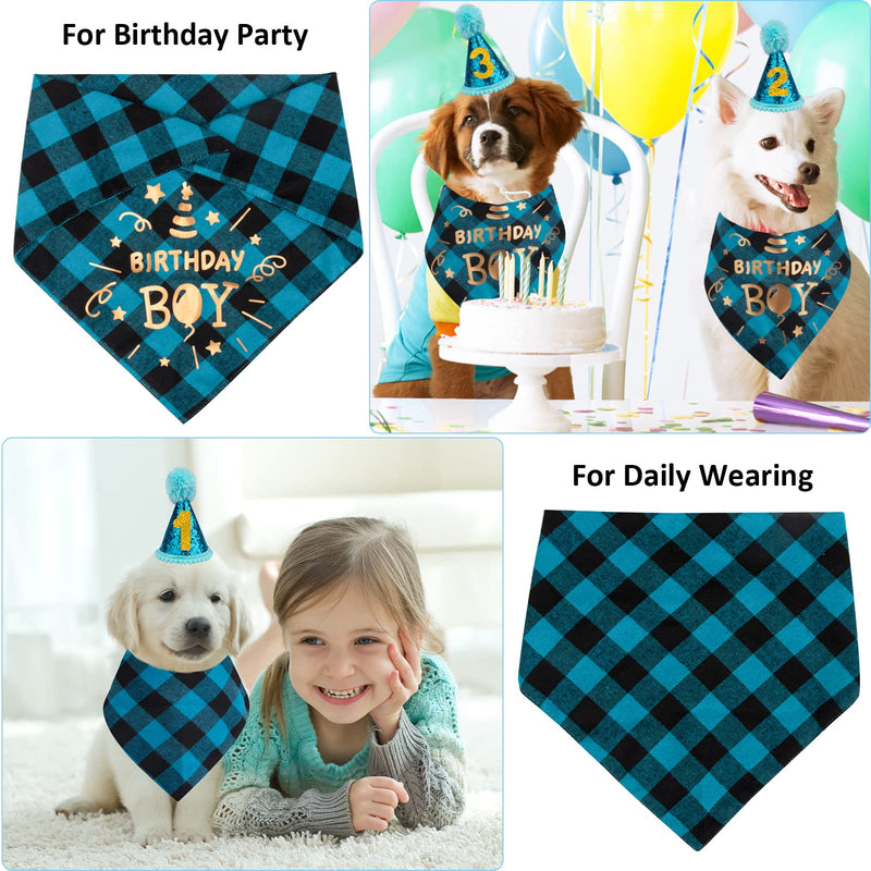 Dog Birthday Bandana Dog Birthday Party Supplies, Dog Birthday Bandana Triangle Scarf, Boy Dog Birthday Bandana Scarf Dog Birthday Hat with Shiny Number Doggy Birthday Bandana Set Blue - PawsPlanet Australia