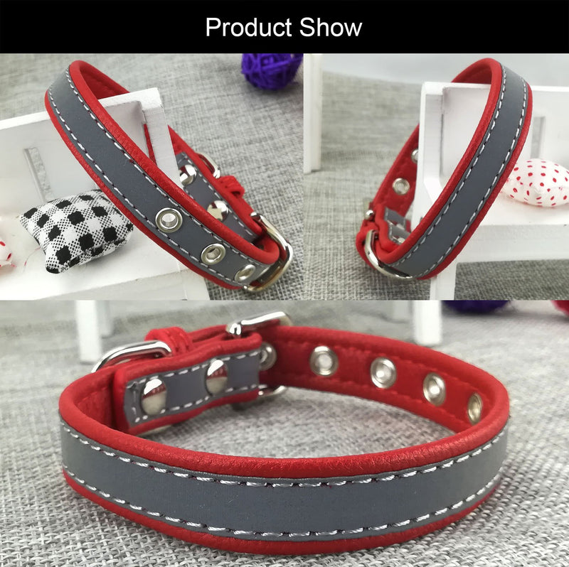 [Australia] - Newtensina Fashion Dog Collar Reflective Puppy Collars for Small Dogs Medium Dogs XS Red 