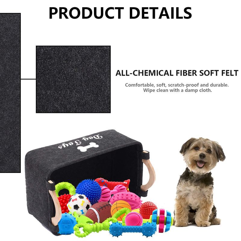 Geyecete Dog Toys Storage Bins - with Wooden Handle, Pet Supplies Storage Basket/Bin Kids Toy Chest Storage Trunk Big Dark Grey - PawsPlanet Australia