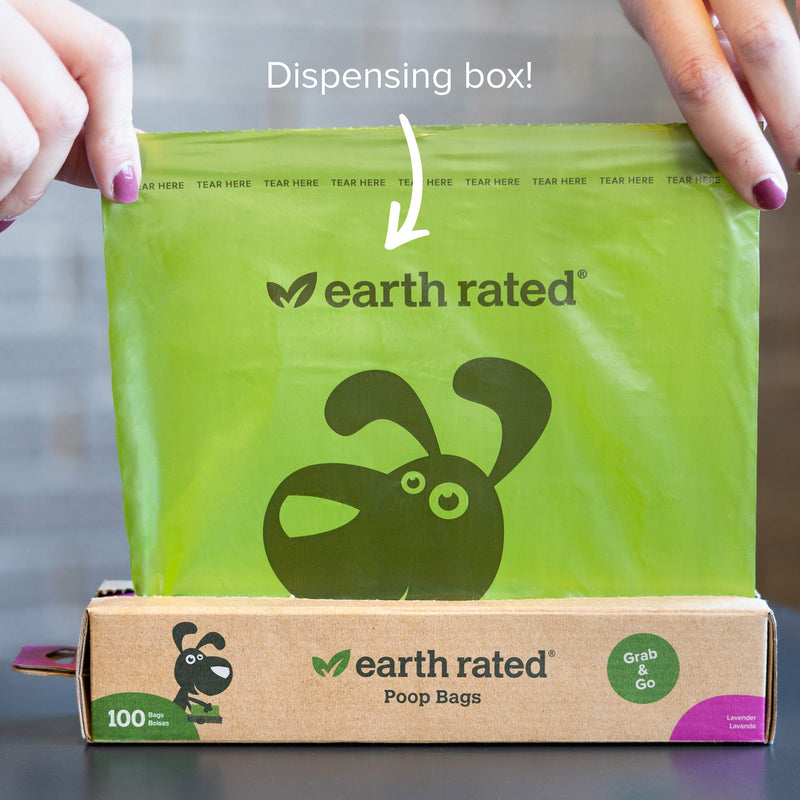 Earth Rated Dog Poop Bags, Dog Waste Bags on a Large Single Roll, Grab and Go, Guaranteed Leak-proof, Great for Backyard Pickups, Each Poop Bag Measures 8 x 13 Inches 100 Bags Lavender-Scented - PawsPlanet Australia