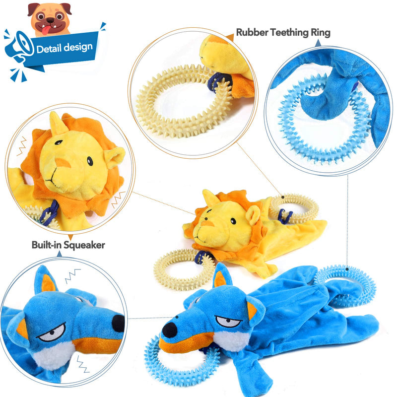 [Australia] - YAMI Dog Squeaky Chew Toys 2 Pack, Durable Plush Tug of War Dog Toys Interactive Dog Toys, Puppy Teething Toys with Teething Rings and Squeaker 