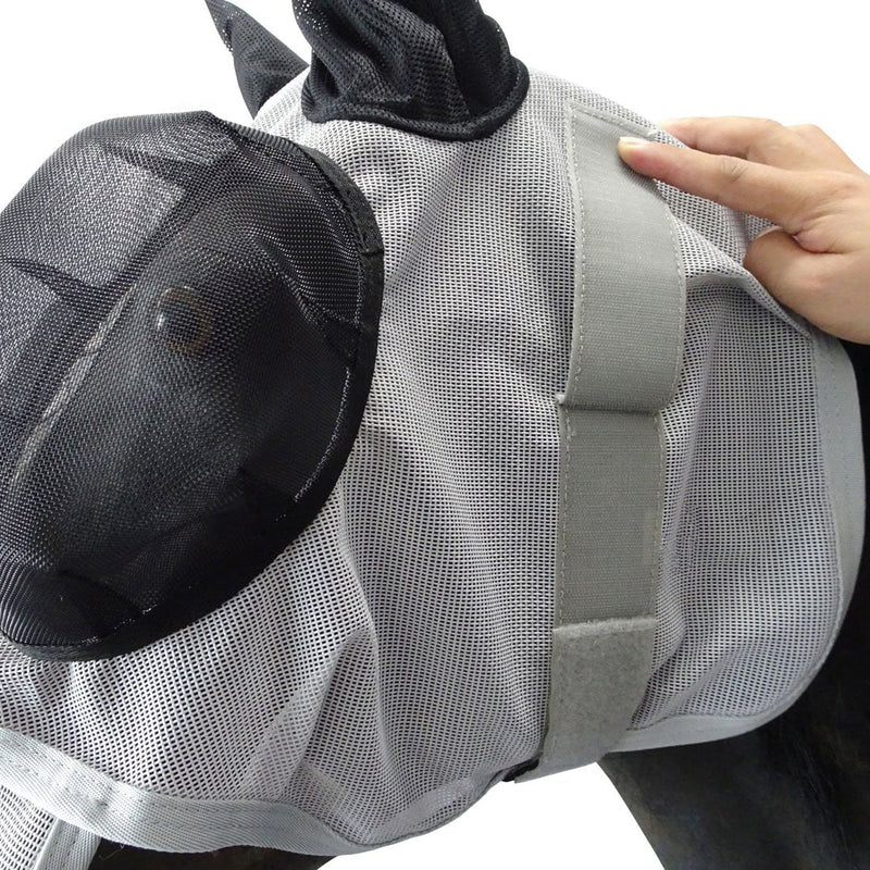 Leberna Mesh Fly Mask with Ears Nose UV Protection Full Face for Horse/Cob Cob Grey - PawsPlanet Australia