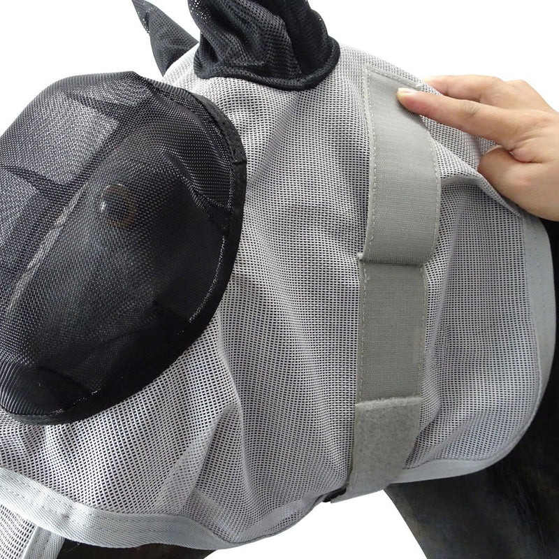 Leberna Mesh Fly Mask with Ears Nose UV Protection Full Face for Horse/Cob Grey - PawsPlanet Australia