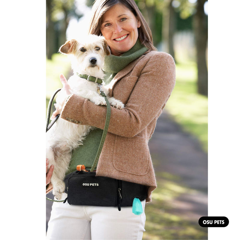 OSU PETS Dog Training Treat Pouch, Easily for Walking with Dogs, Fanny Pack and Waste Bag Dispenser (Black) Black - PawsPlanet Australia