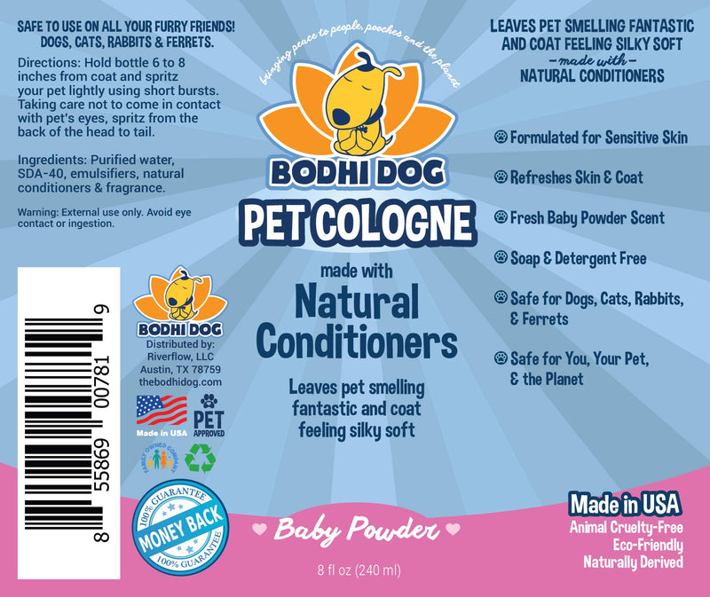 [Australia] - Natural Pet Cologne | Large 8oz | Cat & Dog Deodorant and Scented Perfume Body Spray | Clean and Fresh Scent | Natural Deodorizing & Conditioning Qualities | Made in USA Baby Powder 