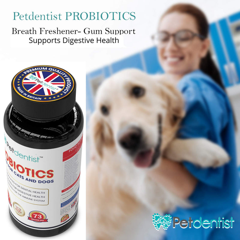 Petdentist Probiotics Powder for Cats and Dogs, 17 Bacterial Strains 73 Billion CFU’s Supplement for Pets Dental Care, Gums, Bad Breath, Dog Digestion, Skin Coat and Immunity Support, Made in UK-90g - PawsPlanet Australia