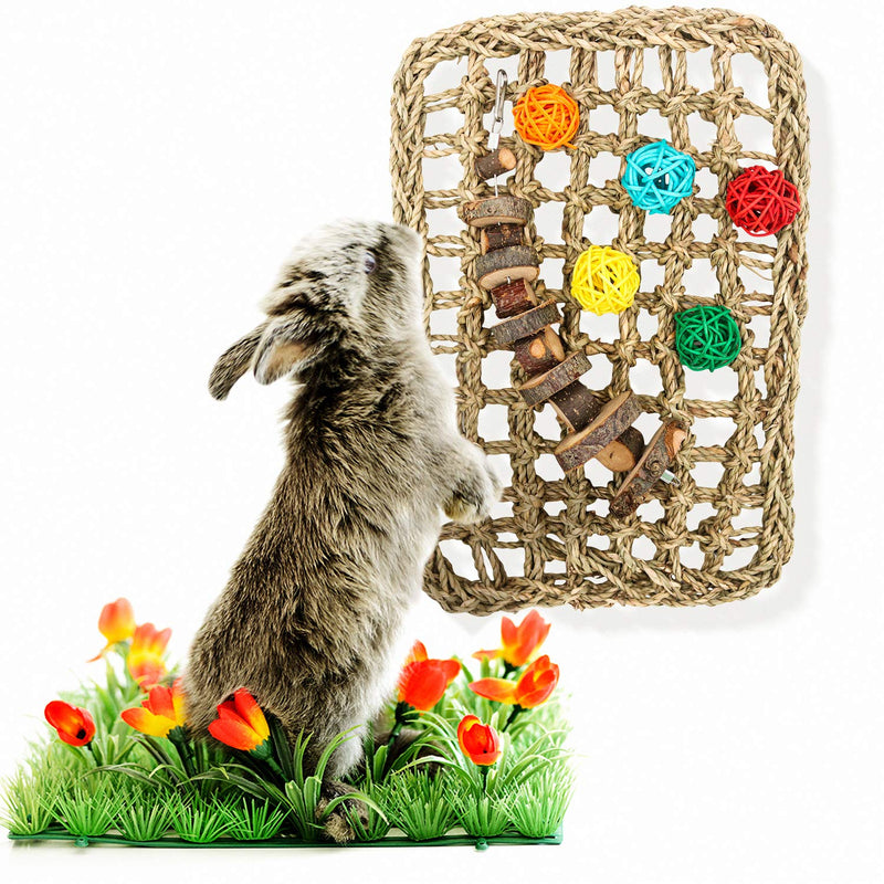 [Australia] - suruikei Rabbit Activity Zone Bunny Chew Toy for Teeth Grinding Small Animal Play Toy Hand Crafted Seagrass Protector Mat for Chinchilla Guinea Pigs or Other Rodent Pets 11 X 7.87-inch 