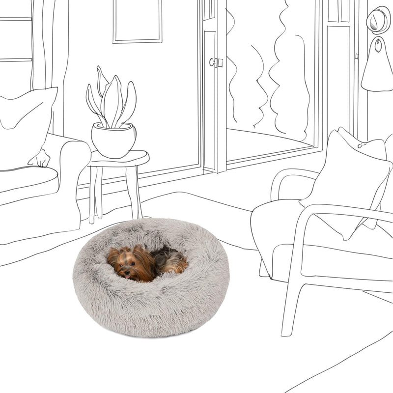 Friends Forever Donut Cat Bed, Faux Fur Dog Beds for Medium Small Dogs - Self Warming Indoor Round Pillow Cuddle Grey - PawsPlanet Australia