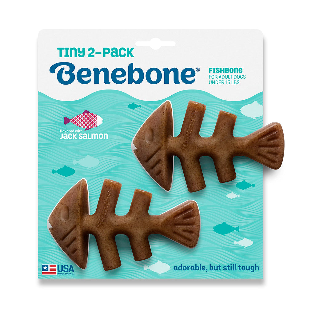 Benebone Tiny 2-Pack Fishbone Durable Dog Chew Toys, Real Fish Flavor, Made in USA - PawsPlanet Australia