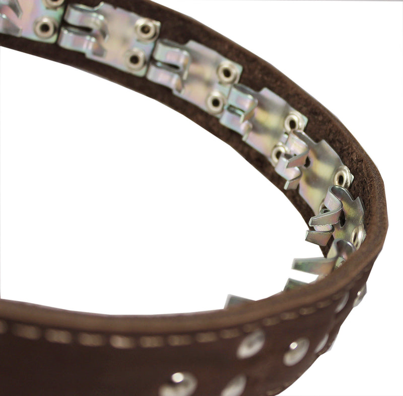 [Australia] - Training Pinch and Genuine Leather Studded Dog Collar Fits 16"-19" Neck Brown 24"x1" Wide 