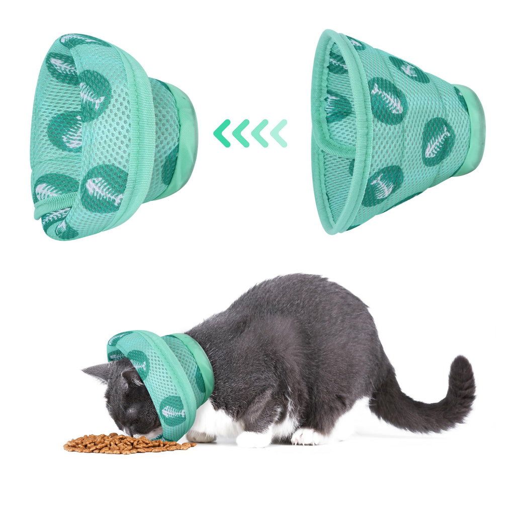 Lollanda Adjustable Cat Neck Collar, Foldable Soft Protective Collar Cat Elizabethan Collar, Recovery Collar for Cats Pets After Surgery and Injuries (Green, M) Green, M - PawsPlanet Australia