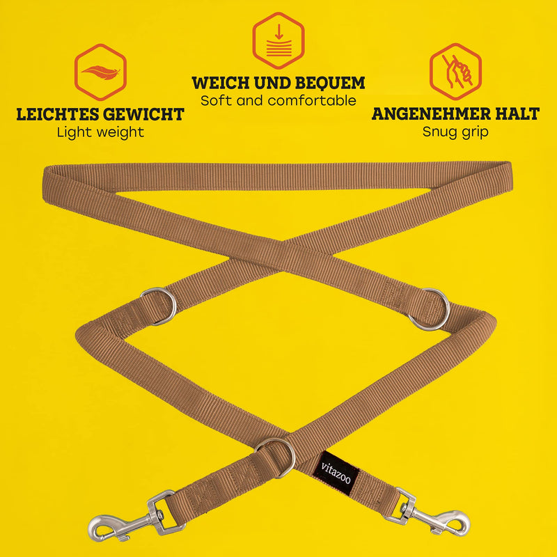 vitazoo dog leash in brown 2mx2.5cm, solid and adjustable in 3 lengths - suitable for large and strong dogs - dog leash, double leash - PawsPlanet Australia