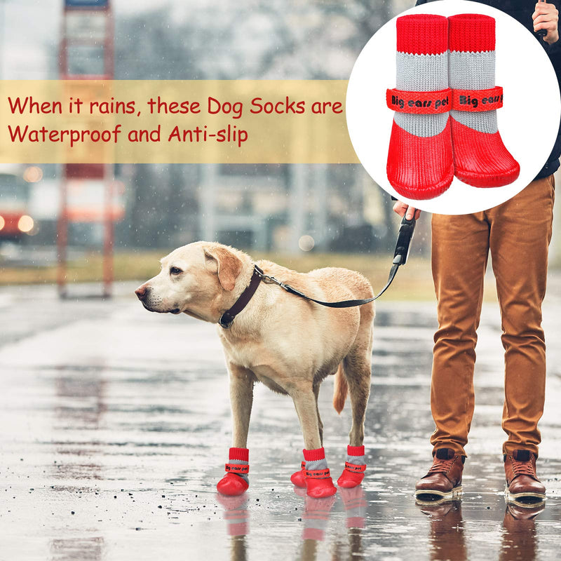 12 Pieces Dog Socks Non-Slip Pet Knit Socks and Dog Paw Protector Set Waterproof Pet Socks with Straps Rubber Sole Gripper Outdoor Dog Sock Boot for Hardwood Floor Small Medium Dog Cat Red - PawsPlanet Australia