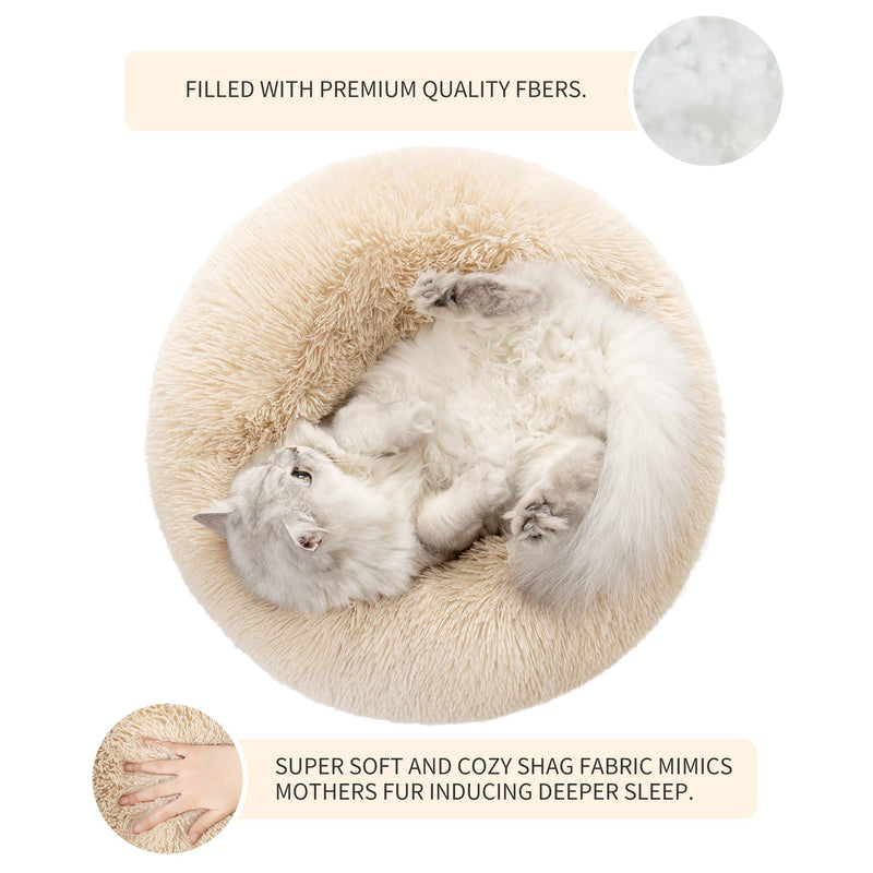 Love's cabin 20in Cat Beds for Indoor Cats - Cat Bed with Machine Washable, Waterproof Bottom - Beige Fluffy Dog and Cat Calming Cushion Bed for Joint-Relief and Sleep Improvement 20" - PawsPlanet Australia
