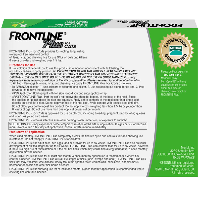 [Australia] - FRONTLINE Plus Flea and Tick Treatment for Cats (8 Doses) 