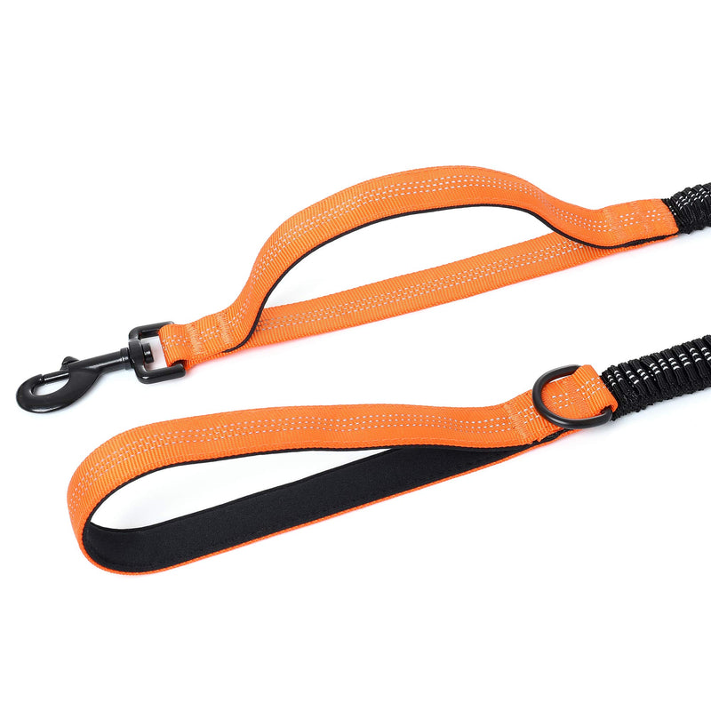 Mile High Life | 4Feet- 7Feet Dog Bungee Walking Leash w Control Handle | Reflective Gentle Pull Training Lead | Soft Padding w Dog Poop Bag Holder Ring (Orange ) Orange - PawsPlanet Australia