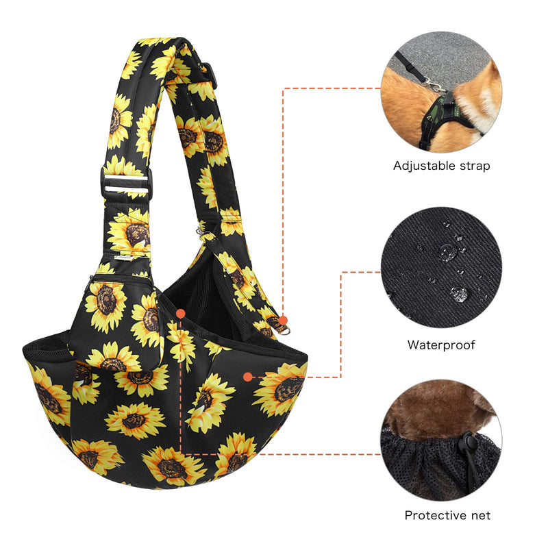 MOSISO Dog Cat Carrier Sling Bag, Small Pet Carrier Sunflower Tote Bag Hands Free Adjustable Padded Strap Breathable Polyester Soft Carrying Travel Shoulder Bag with Front Pocket for Dogs Cats, Black - PawsPlanet Australia