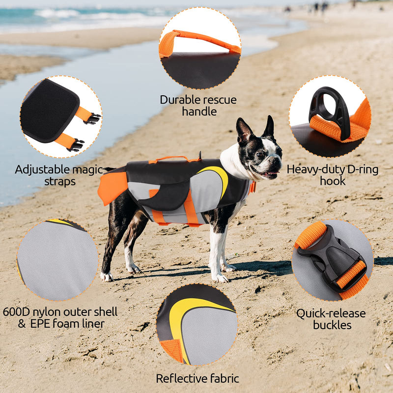 MIGOHI Dog Life Jacket Ripstop Pet Floatation Safety Vest Adjustable Swimsuit Reflective Preserver with Rescue Handle for Swimming and Boating Small, Medium, Large Dogs, Black XS X-Small - PawsPlanet Australia