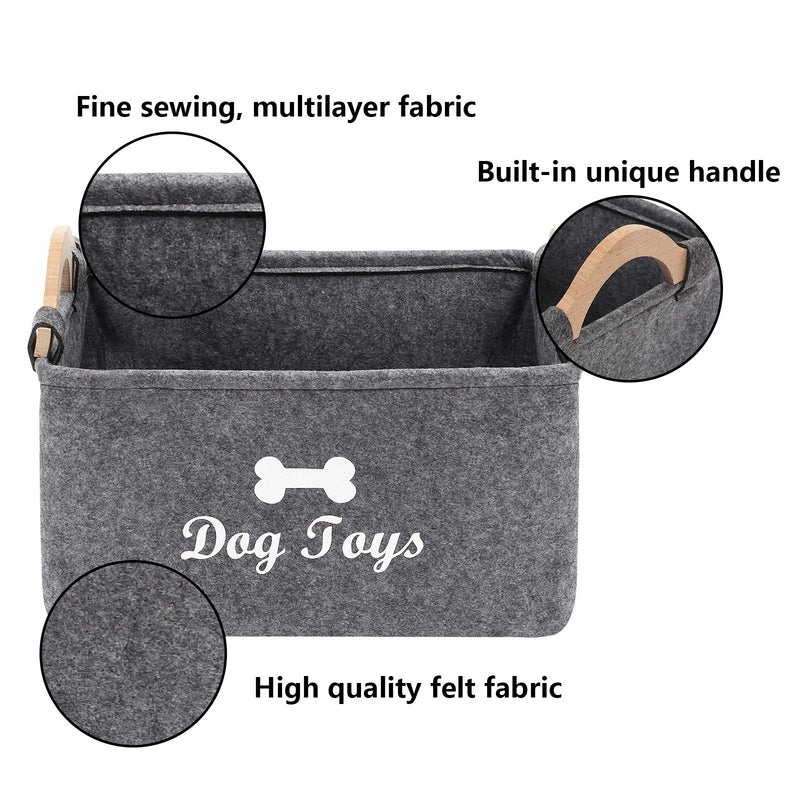 Geyecete dog toy basket storage Bins - with Wooden Handle,puppy toy box storage Basket/Bin Kids Toy Chest Storage Trunk(Grey) 38*25* 18cm Grey - PawsPlanet Australia