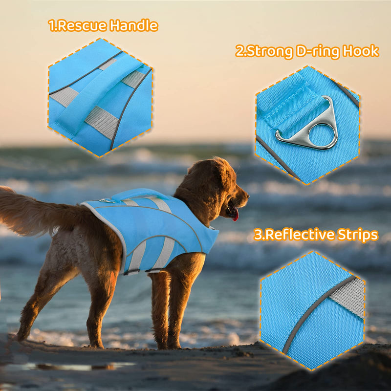 Ripstop Dog Life Jacket, Reflective Pet Life Vest Adjustable Safety Doggy Lifesaver, Floatation Vest Preserver with Rescue Handle High Buoyancy for Small Medium and Large Dogs X-Small Blue - PawsPlanet Australia