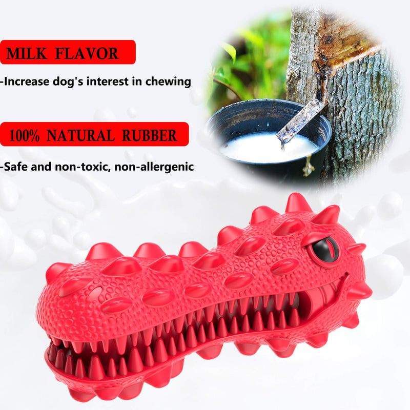 SHANFEEK Tough Dog Toys Indestructible Dog Chew Toys for Aggressive Chewers Interactive Dog Toys for Boredom Natural Rubber Dog Toothbrush Red-Dinosaur - PawsPlanet Australia