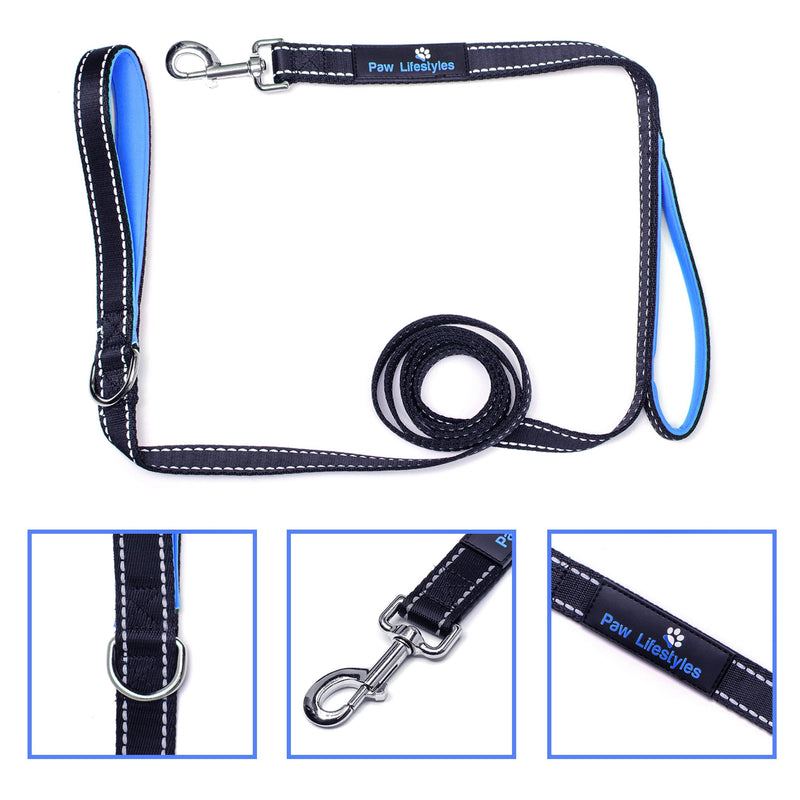 Paw Lifestyles Heavy Duty Dog Leash - 2 Handles - Padded Traffic Handle for Extra Control, 7ft Long - Perfect Leashes for Medium to Large Dogs Black and Blue - PawsPlanet Australia