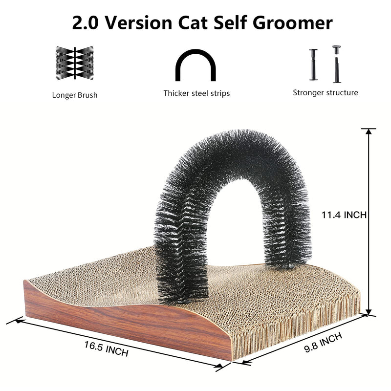 FUKUMARU Cat Self Groomer, 2.0 Version Cat Arch Face Scratcher with Scratcher Pad, Cats Back Grooming Massager Toy Brush for Indoor Kitten and Small Dog Wood Grain Upgrade - PawsPlanet Australia