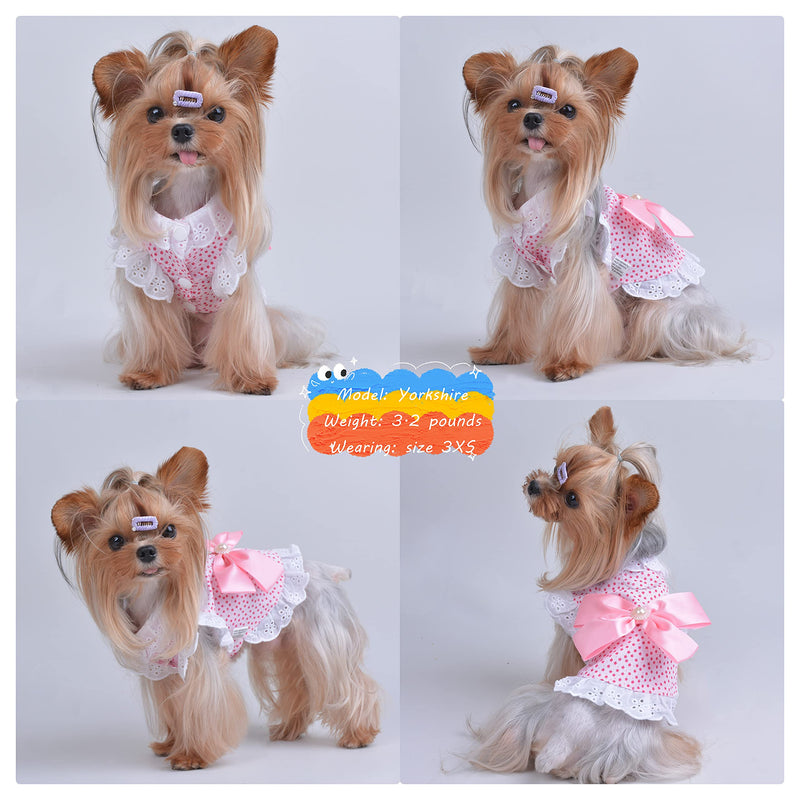 Puppy Dog Cute Princess Elegant Floral Dress,Cotton Lace Skirt with Bowknot for Small Dogs Cats XXXS(Chest10") Pink_Thicken Upgrade - PawsPlanet Australia