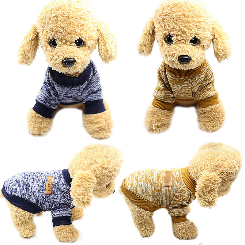 SATINIOR 2 Pieces Pet Clothing Winter Puppy Classic Warm Coat Winter Puppy Sweater Puppy Knitwear Clothes (S, Khaki, Dark Blue) - PawsPlanet Australia