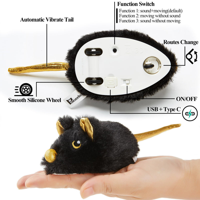 Vealind Interactive Cat Toy Self-employment, Automatic Cat Toy Intelligence with 3 Feathers, Movable Wheel and Wagging Tail, Toy for Cats USB Rechargeable (Black) Black - PawsPlanet Australia