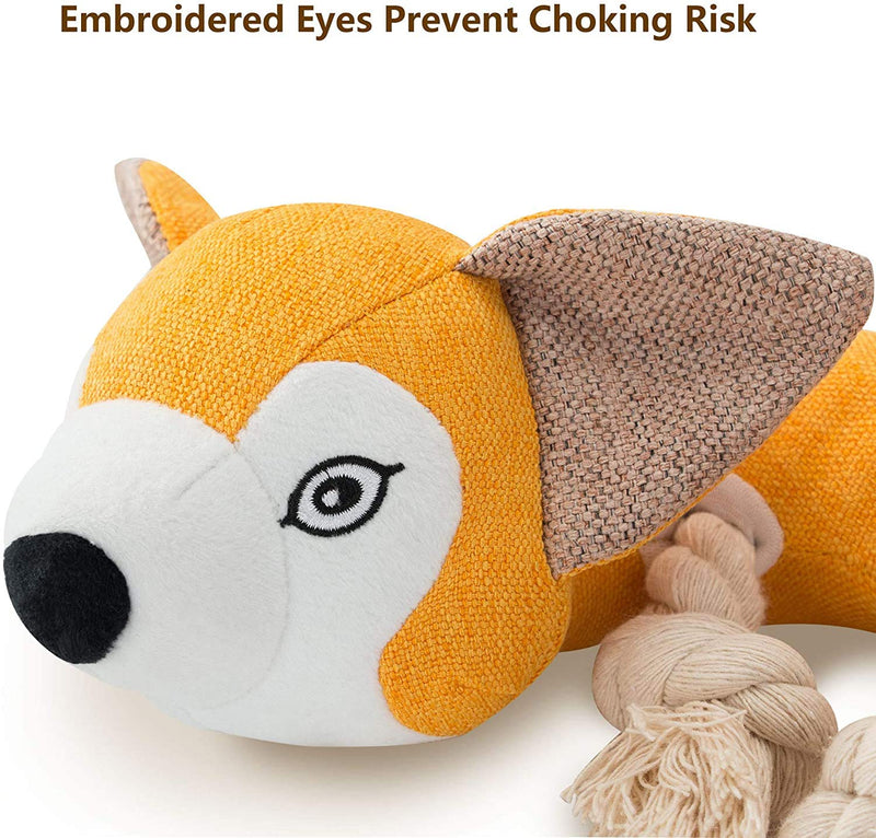 [Australia] - Blnboimrun Dog Toys Dog Plush Toys Dog Squeaky Toys with Crinkle Paper Partial Stuffed Chew Toys for Medium and Large Dogs(Fox Yellow) 