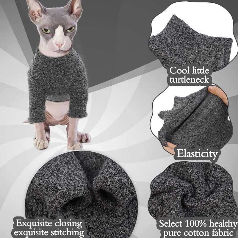 DENTRUN Sphynx Hairless Cats Shirt, Pullover Kitten T-Shirts with Sleeves, Breathable Cat Wear Turtleneck Sweater, Adorable Hairless Cat's Clothes Vest Pajamas Jumpsuit for All Season X-Small Black - PawsPlanet Australia