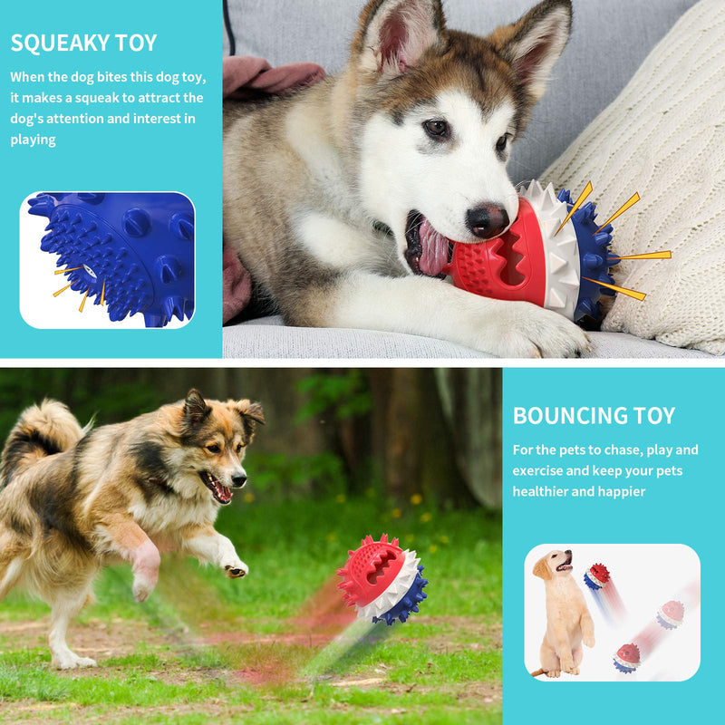 Dog Toys for Aggressive Chewers, Dog Toys Large Breed, Upgraded Tough Durable Dog Chew Toy for Medium Dogs, Pet Chew Toys for Teething, Bouncing Squeaky Dog Toy Ball with Food Dispenser, Red Blue - PawsPlanet Australia