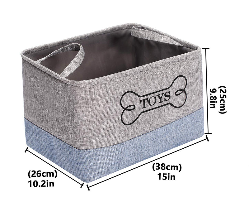 Morezi Durable canvas dog toy bin storage with handle, puppy toy basket, doggie toy bin - Idea for carry small dog puppy toys, blankets, diaper, leashes and dog stuff - Gray Blue - PawsPlanet Australia