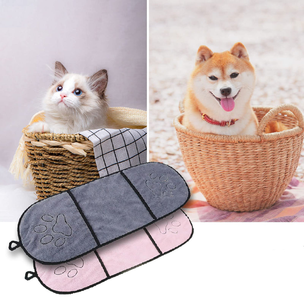Nicoone Super Absorbent Dog Towel, Ultra Absorbent Pet Bath Towel Super Absorbent Quick Drying Pet Drying Towel with Pocket for Cats Dogs (Pink + Gray) - PawsPlanet Australia
