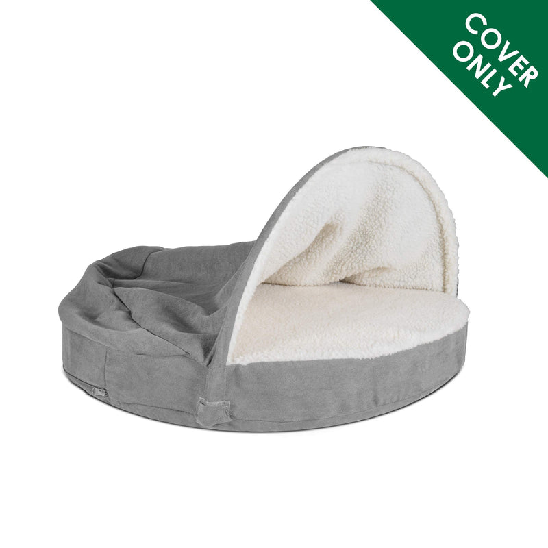 Furhaven Pet - Two-Tone L Shaped Orthopedic Corner Sofa Dog Bed, Orthopedic Sofa Dog Bed, Round Sherpa Blanket Snuggery, and More for Dogs and Cats - Multiple Styles, Sizes, and Colors Faux Lambswool & Suede Gray 26" Base Snuggery (Cover Only) - PawsPlanet Australia