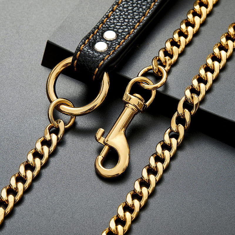 Rose Gold Chain Dog Leash,12MM Width Rose Gold Plated Strong Stainless Steel NK Link Chain with PU Leather Handle,Metal Leash for Small Medium,Large Dogs 3ft(36 inch) - PawsPlanet Australia