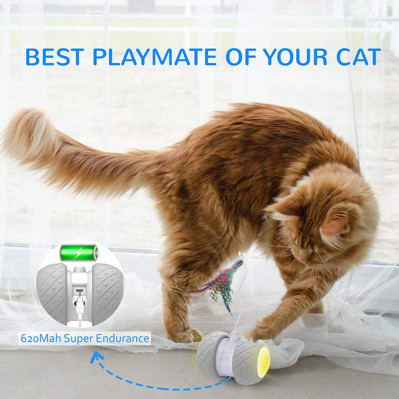 [Australia] - Robotic Interactive Cat Toys,Upgraded Automatic Rotating Cat Toy with Colorful LED Light, Feather and Pompom for Cat/Kitten Pet Entertainment Hunting Exercise robotic cat toy 