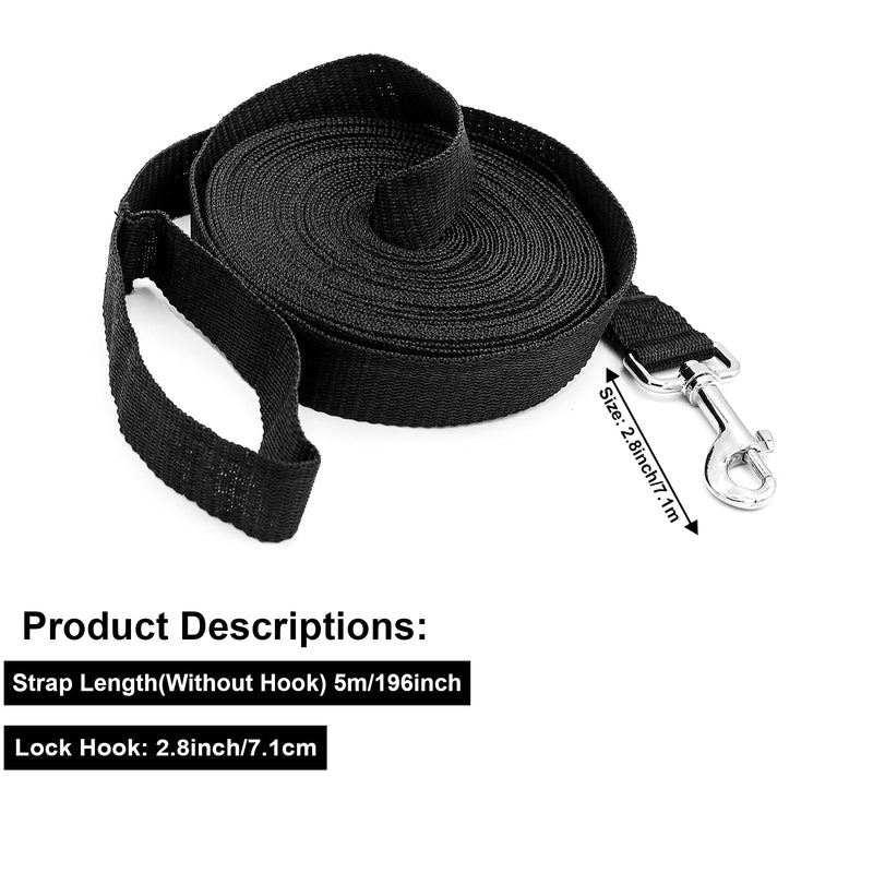 Dog Training Lead Leash Extra Long Line, 5m Nylon Leash for Large, Medium & Small Dogs - Great for Pet Recall Training Obedience, Running, Camping, Backyard Strong lead with Metal Component (Black) Black - PawsPlanet Australia