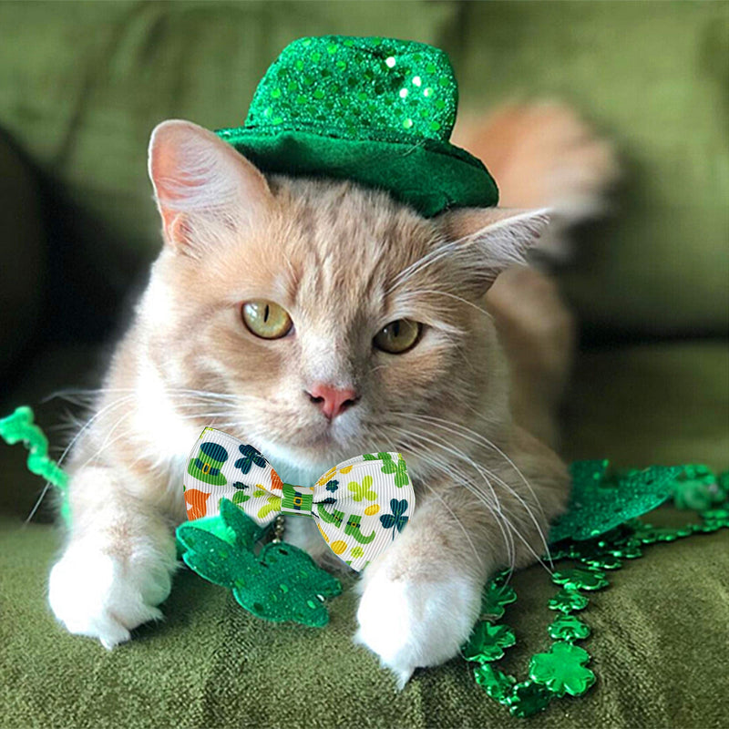 Pohshido St. Patrick's Cat Collar with Bow Tie and Bell, Kitty Kitten Breakaway Lucky Irish Shamrock Collar for Girls and Boys Male Female Cats - PawsPlanet Australia