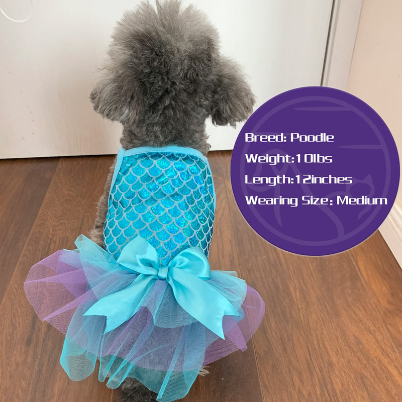 cyeollo Dog Dress Mermaid Sparkly Holiday Theme Dresses Slip Tulle Dog Dresses Outfits Party Dresses Girl Dog Clothes for Small Dogs X-Small Mermaid(Blue) - PawsPlanet Australia