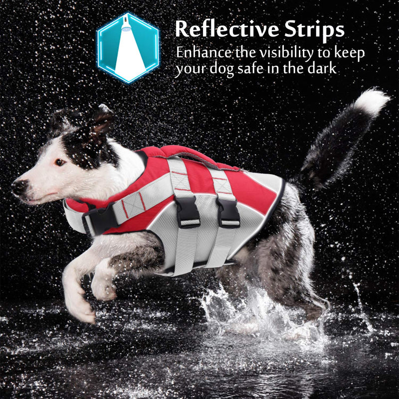 [Australia] - SUNFURA Pet Life Jackets, Summer Dog Float Coat with Reflective Strips and Rescue Handle, Adjustable Ripstop Pet Life Vest for Small, Medium, Large Dogs Red 